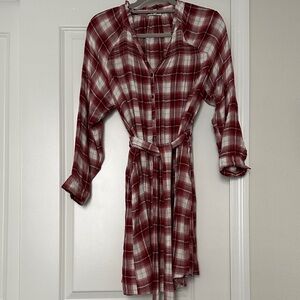 Red Plaid Button-Front Shirt Dress